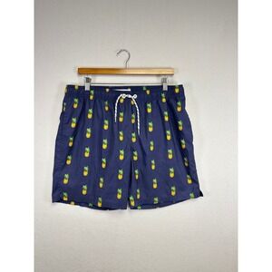 Maamgic Men's Navy Pineapple Print‎ Swim Trunks Size L Board Shorts